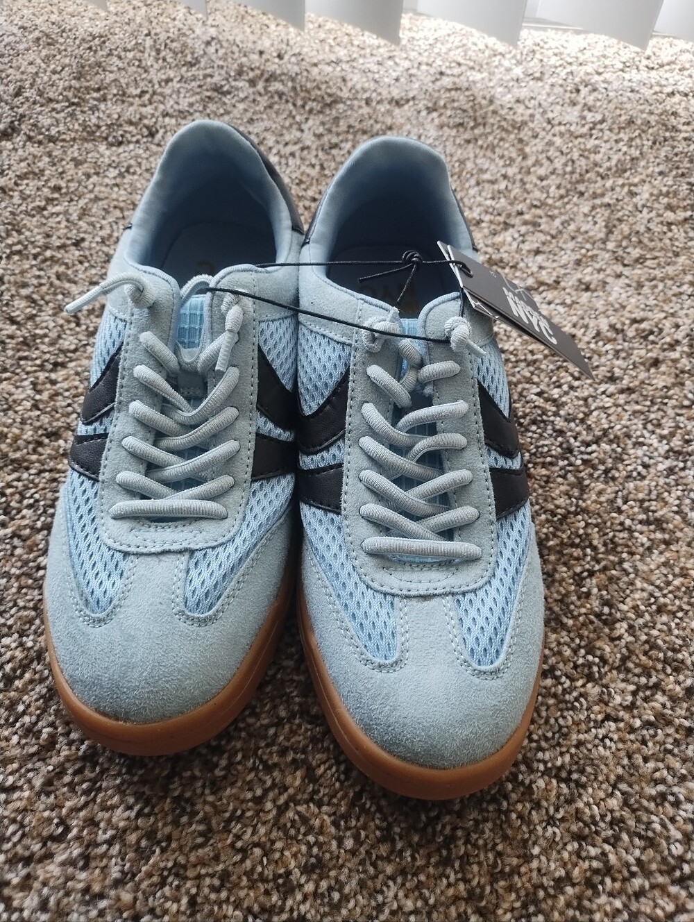 Women's Light Blue Mesh & Suede Sneakers with Black Accent